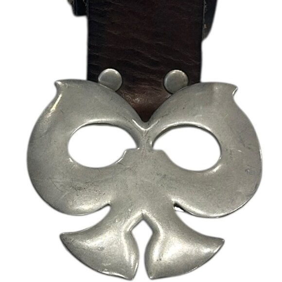 Vintage GAP Brown Leather Belt • Large Silver Statement Buckle • Studded Waist - Picture 4 of 6